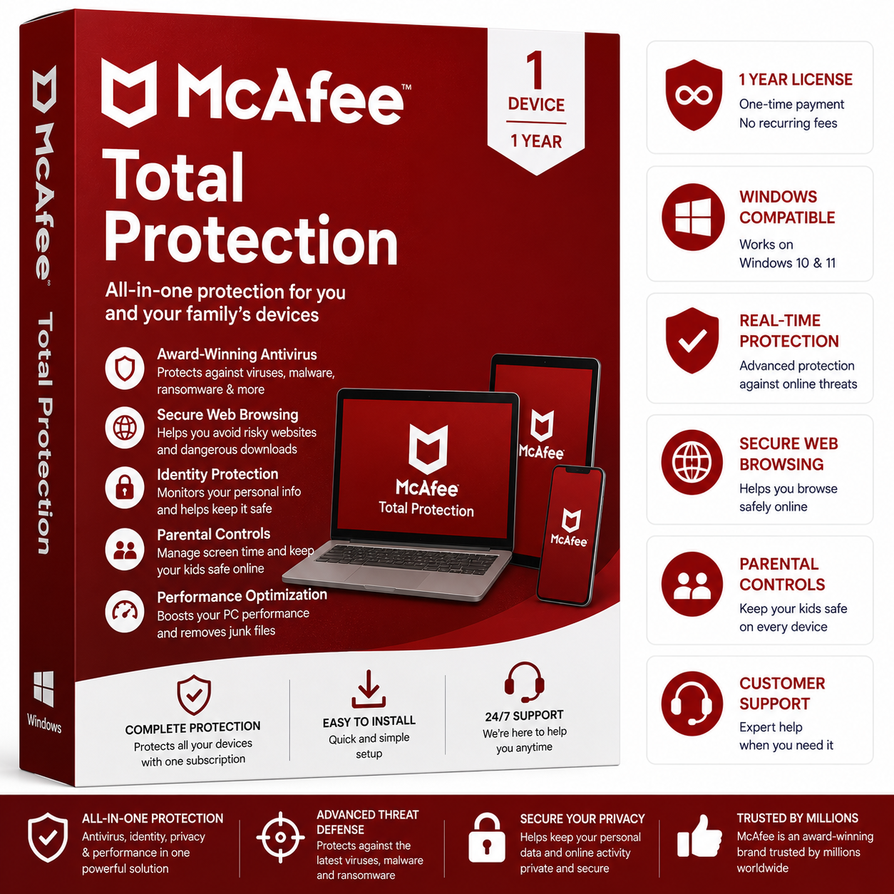 McAfee Total Protection 1 Year – 1 Device License Key